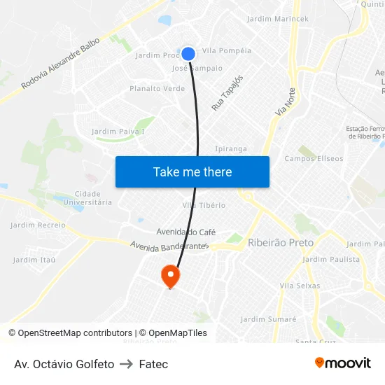 Av. Octávio Golfeto to Fatec map