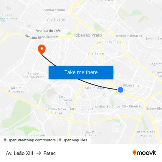 Av. Leão XIII to Fatec map