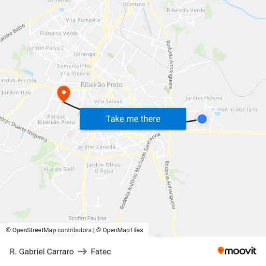 R. Gabriel Carraro to Fatec map