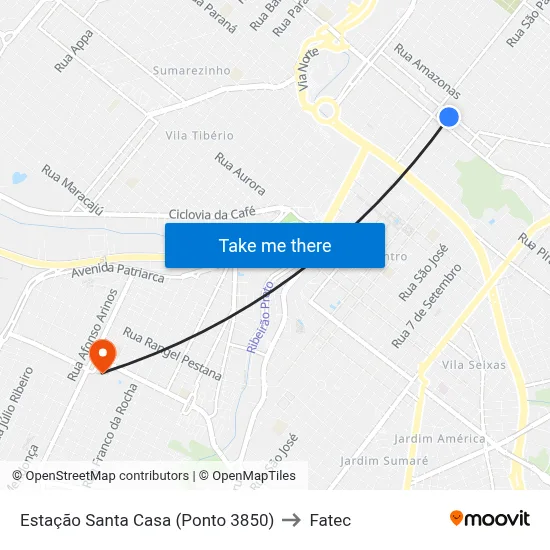 Estação Santa Casa (Ponto 3850) to Fatec map