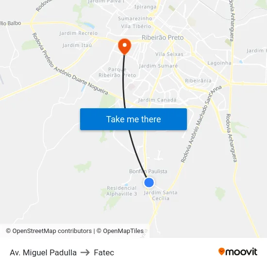 Av. Miguel Padulla to Fatec map