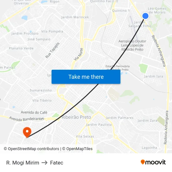 R. Mogi Mirim to Fatec map