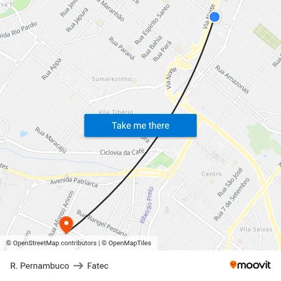 R. Pernambuco to Fatec map