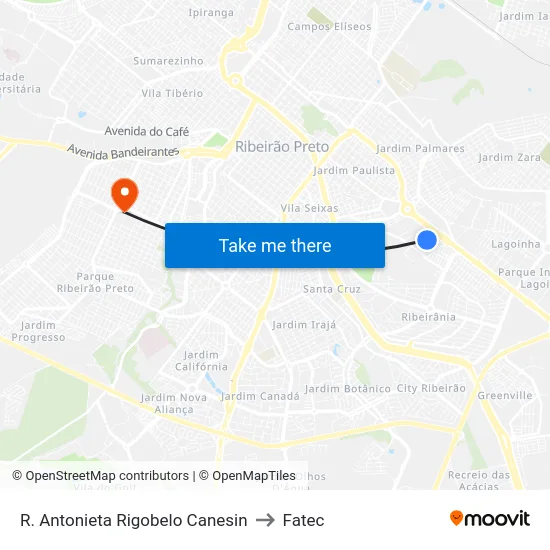 R. Antonieta Rigobelo Canesin to Fatec map