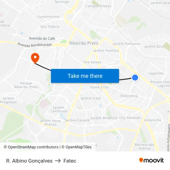 R. Albino Gonçalves to Fatec map