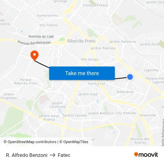 R. Alfredo Benzoni to Fatec map