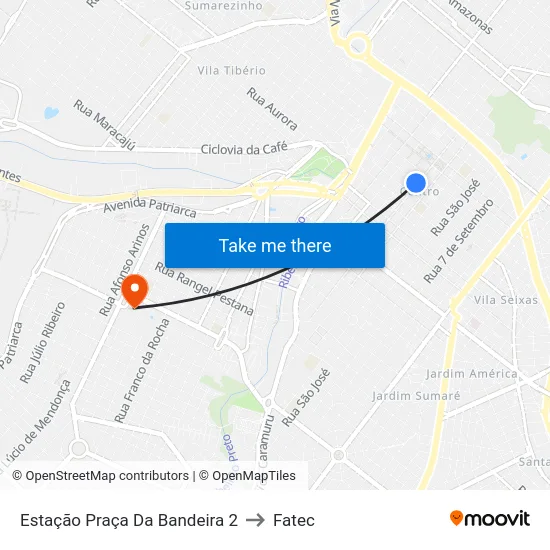 Estação Praça Da Bandeira 2 to Fatec map