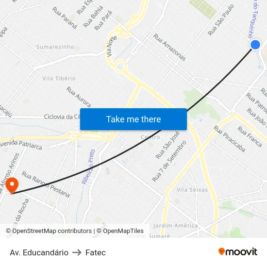 Av. Educandário to Fatec map