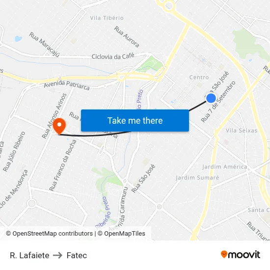 R. Lafaiete to Fatec map