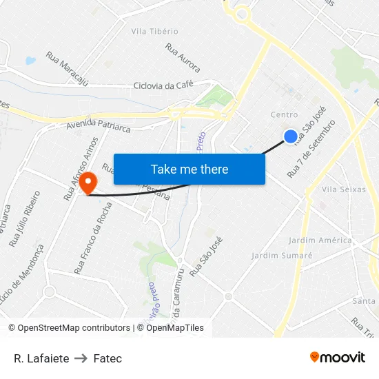 R. Lafaiete to Fatec map
