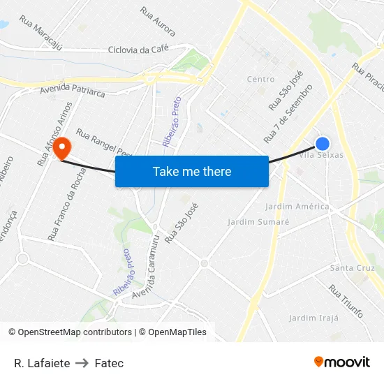 R. Lafaiete to Fatec map