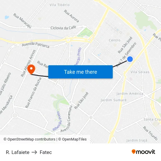 R. Lafaiete to Fatec map