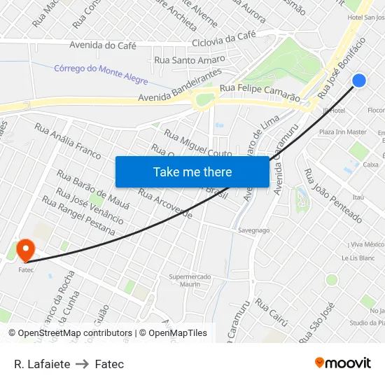 R. Lafaiete to Fatec map