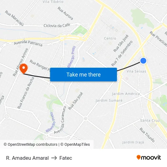 R. Amadeu Amaral to Fatec map