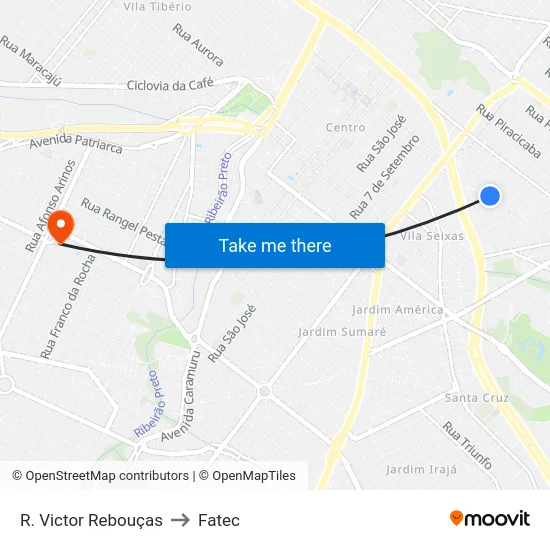R. Victor Rebouças to Fatec map