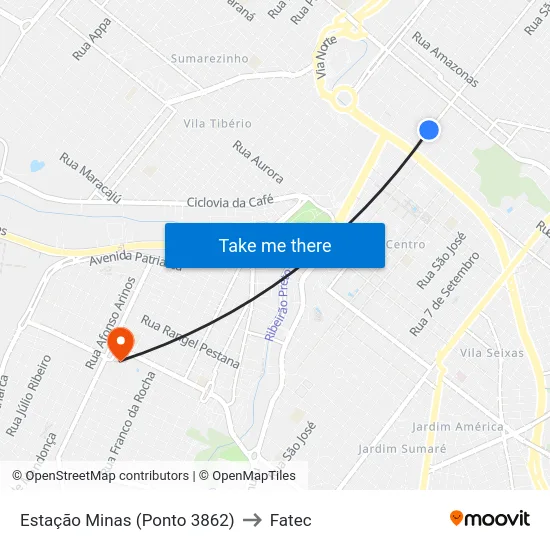 Estação Minas (Ponto 3862) to Fatec map