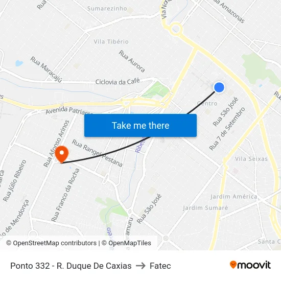 Ponto 332 - R. Duque De Caxias to Fatec map