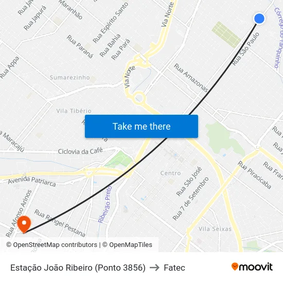 Estação João Ribeiro (Ponto 3856) to Fatec map