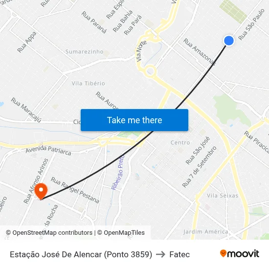Estação José De Alencar (Ponto 3859) to Fatec map