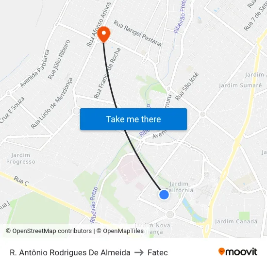 R. Antônio Rodrigues De Almeida to Fatec map