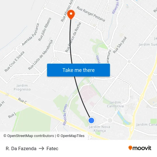 R. Da Fazenda to Fatec map