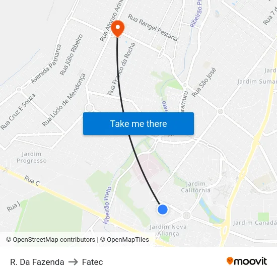 R. Da Fazenda to Fatec map