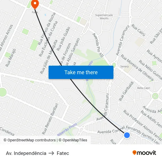 Av. Independência to Fatec map