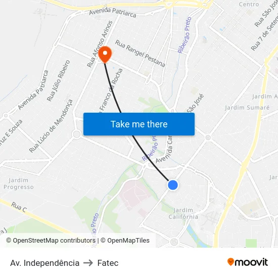 Av. Independência to Fatec map