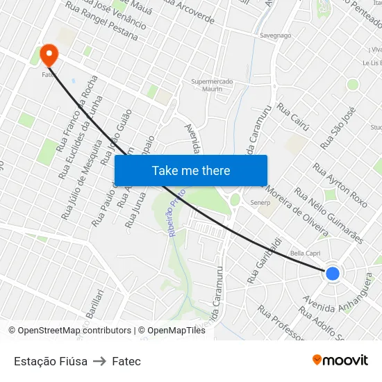 Estação Fiúsa to Fatec map