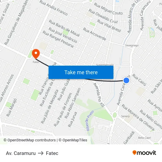 Av. Caramuru to Fatec map