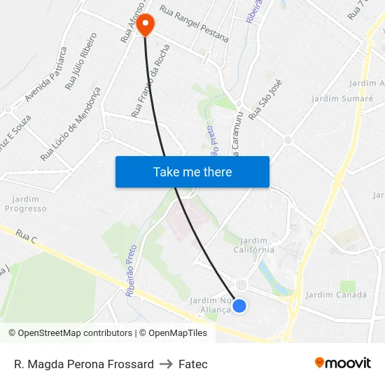 R. Magda Perona Frossard to Fatec map