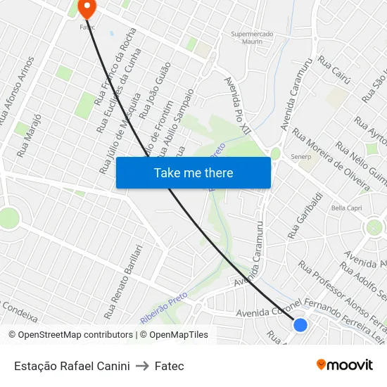 Estação Rafael Canini to Fatec map