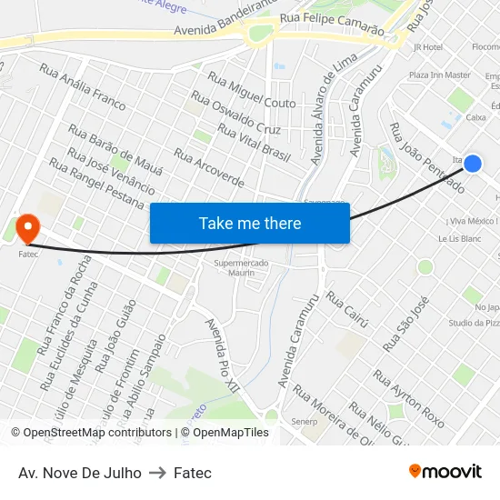 Av. Nove De Julho to Fatec map