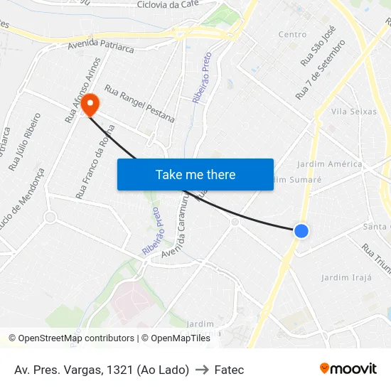 Av. Pres. Vargas, 1321 (Ao Lado) to Fatec map