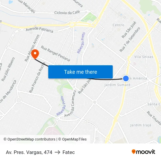 Av. Pres. Vargas, 474 to Fatec map