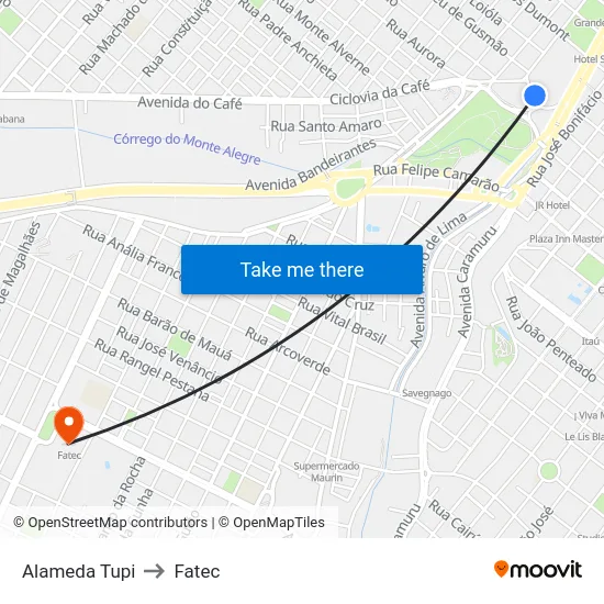 Alameda Tupi to Fatec map