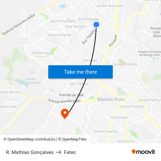 R. Mathias Gonçalves to Fatec map