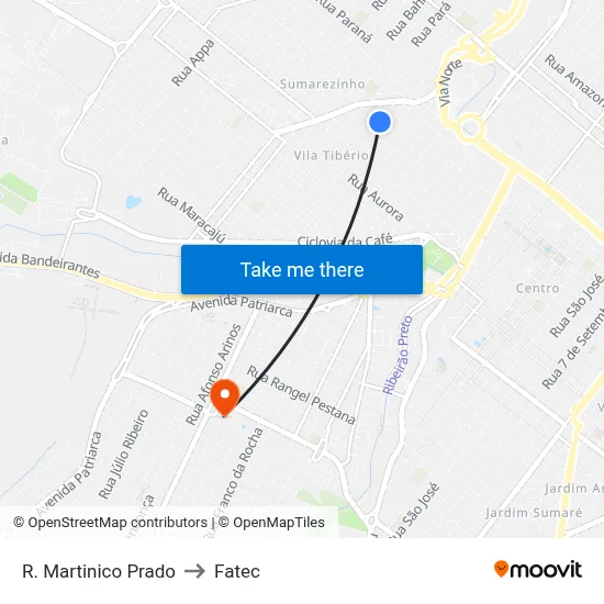 R. Martinico Prado to Fatec map