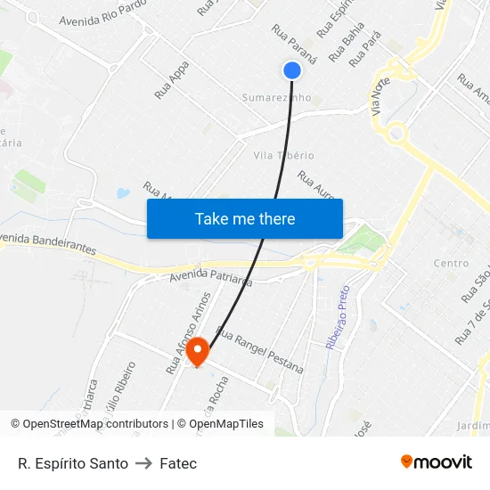 R. Espírito Santo to Fatec map