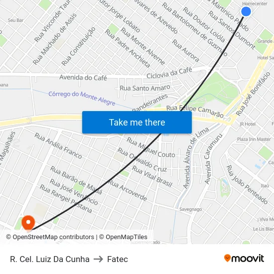 R. Cel. Luiz Da Cunha to Fatec map