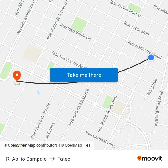 R. Abílio Sampaio to Fatec map