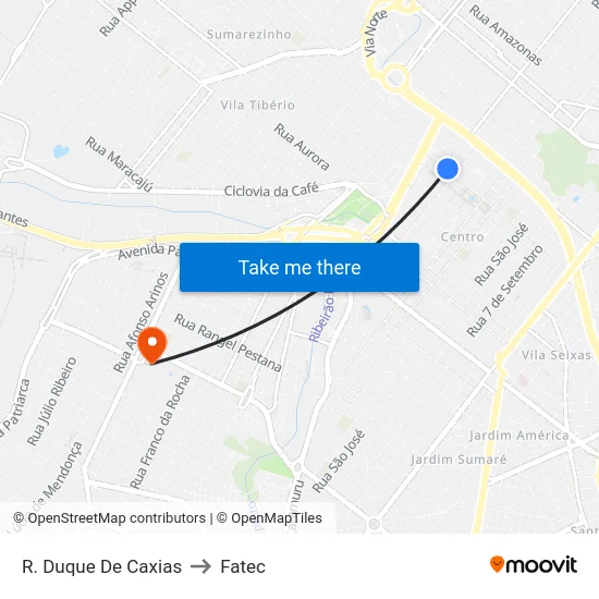 R. Duque De Caxias to Fatec map