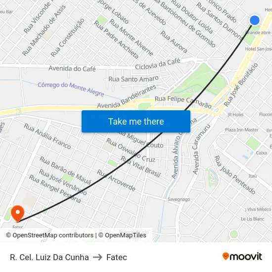 R. Cel. Luiz Da Cunha to Fatec map
