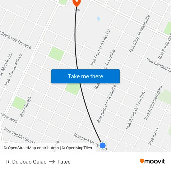 R. Dr. João Guião to Fatec map