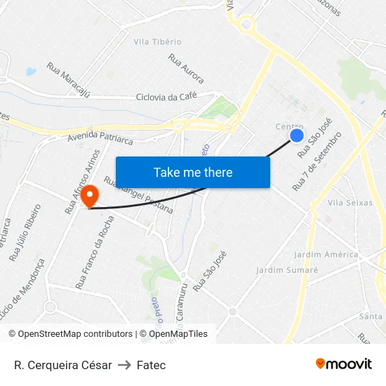 R. Cerqueira César to Fatec map