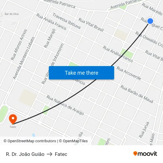 R. Dr. João Guião to Fatec map
