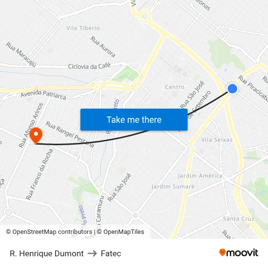 R. Henrique Dumont to Fatec map