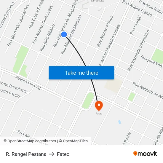 R. Rangel Pestana to Fatec map
