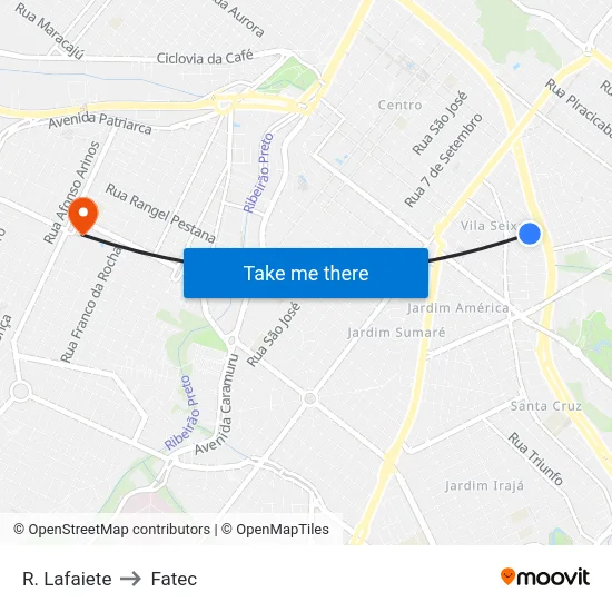 R. Lafaiete to Fatec map