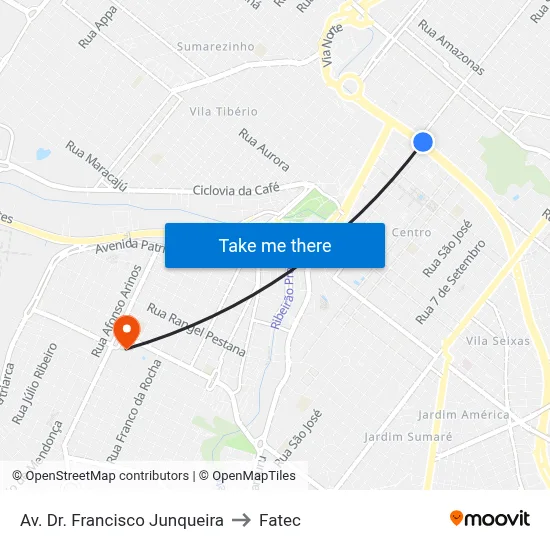 Av. Dr. Francisco Junqueira to Fatec map